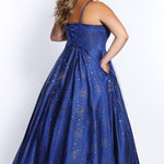 Sydney's Prom by Sydney's Closet aline silhouette with lace up back and tulle fabric and spaghetti straps available in plum and royal