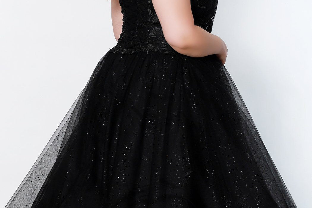 Sydney's Prom by Sydney's Closet modified empire prom dress with sweetheart neckline lace up back and ballgown skirt available in black purple and white
