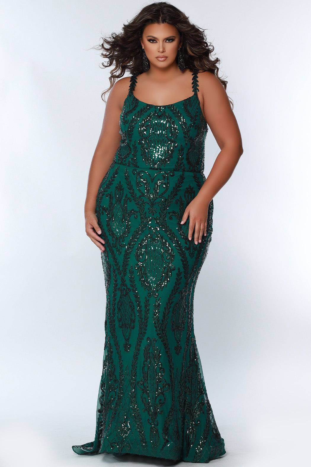 Shiny Sequins V Neck Mermaid Green Long Prom Dress, High Slit Green Fo –  abcprom