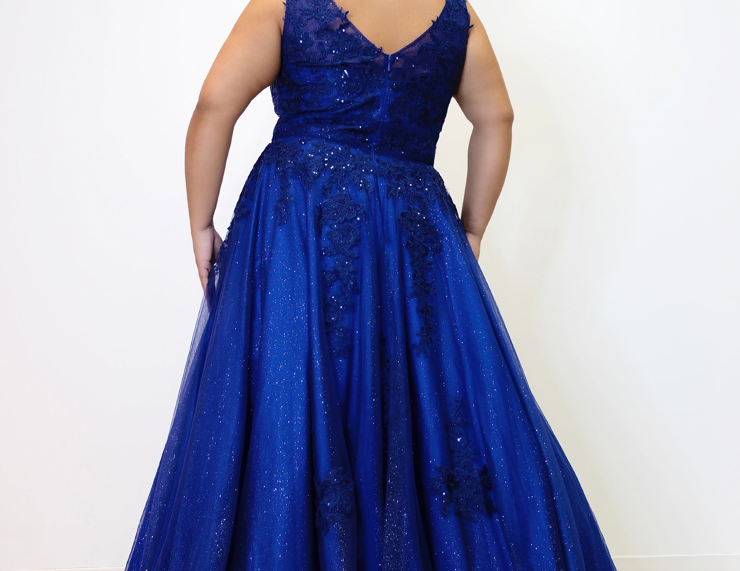 Sydney's Closet SC7291 V neckline lace tulle ball gown prom dress SC 7291 –  Glass Slipper Formals