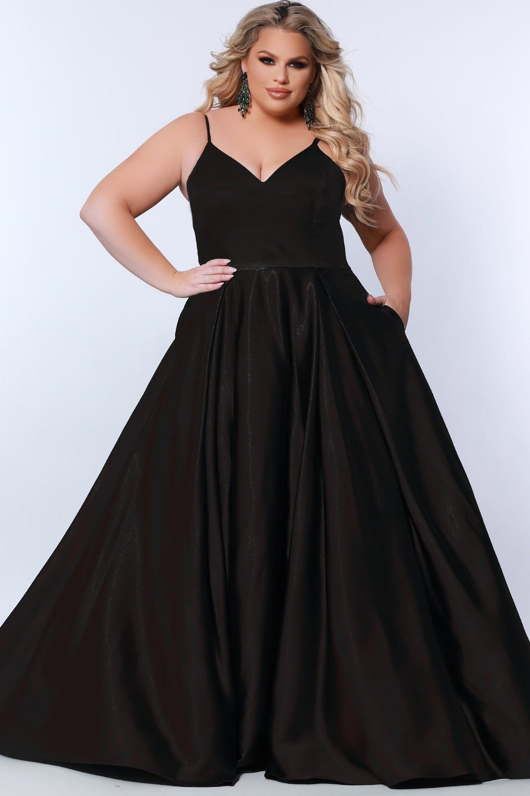 Sydney's Closet SC7319 One Long Sleeve Prom Dress Fitted Plus Sized wi –  Glass Slipper Formals