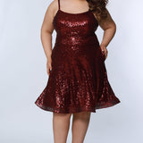 This is SC8122 in our Sydney's Closet Homecoming collection. This plus size party dress comes in white, red, blue, light blue, green, and purple! This dress has straps covered in sequins, a scoop neckline, and a natural waistline. This a-line all over sequins dress has a horsehair hem so that you can dance the night away! To make it even more spectacular, we have added pockets to make this the perfect dress for homecoming season!