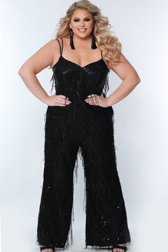 Plus Size Black Sequin Fringe Jumpsuit
