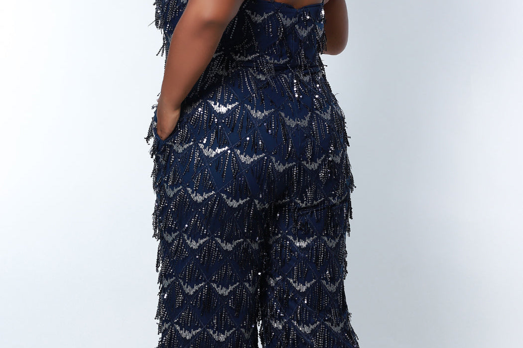 Roaring Rowdy Plus-Size Fringe Jumpsuit Sydney's Closet SC9108