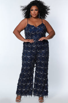 Fringe Pattern Plus Size Jumpsuit with Sequins