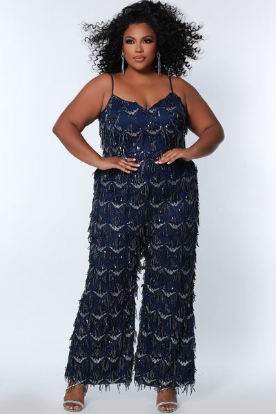 Roaring & Rowdy Plus-Size Fringe Jumpsuit - Sydney's Closet SC9108