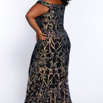 Tease Prom TE2105 Plus size off the shoulder black mermaid dress with gold sequins 