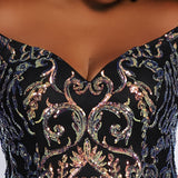 Tease Prom TE2105 Up close view of gold sequin details.