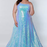 Tease Prom TE2208 blue scoop neck sequin plus size a-line dress.