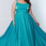 Tease Prom TE2226 Plus size a-line dress in aqua blue with spaghetti straps and pockets. 