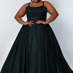 Tease Prom TE2226 Plus size a-line dress in forest green with spaghetti straps and pockets. 