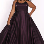 Tease Prom TE2226 Plus size a-line dress in berry purple with spaghetti straps and pockets. 