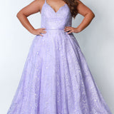 Tease Prom TE2314 light purple. Fully lined, A-line silhouette, natural waistline  and V-neckline. Ball gown skirt with pockets. Tulle with leaf lace appliques with hot fix stones. Half inch straps covered in lace. Long invisible center back zipper and a detachable self belt. 