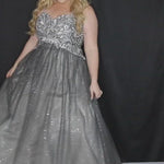Sydney's Prom by Sydney's Closet modified empire prom dress with sweetheart neckline lace up back and ballgown skirt available in black platinum red and royal