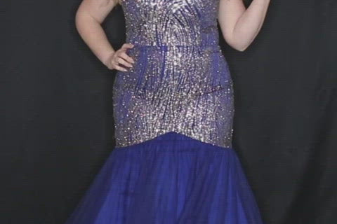 Sydney's Prom by Sydney's Closet fitted mermaid silhouette with tulle skirt and glitter design zipper back available in multi/royal