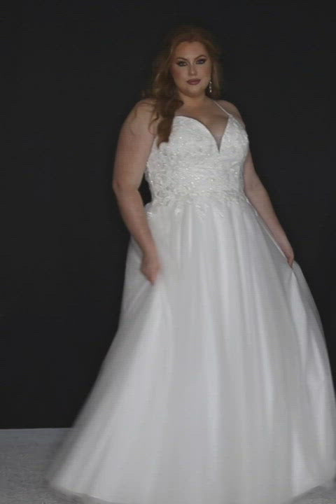 Sydney's Bridal by Sydney's Closet aline bridal gown with sweetheart neckline adjustable spaghetti straps built into lace up back and center back zipper available in ivory SC5277
