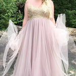 Aphrodite Prom Dress SC7309 by Sydney's Closet spaghetti straps soft tulle skirt empire with zipper back available in dusty rose